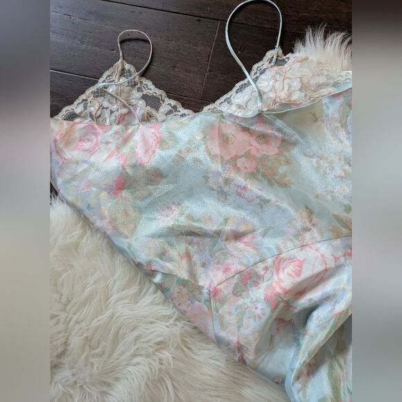 Vintags Victoria Secret Gold Label Night Gown Slip Midi Dress Floral Lace 90s L - Picture 6 of 7